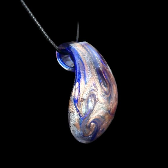 Vintage Elegant Murano Glass Large Tear Drop Shape Blue Swirl Necklace Pendant - Picture 1 of 8